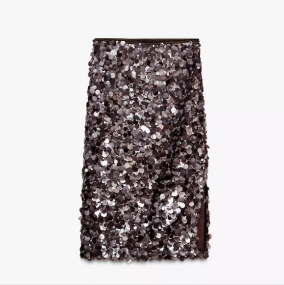 Zara Sequin Embellished Midi Skirt Sz-M